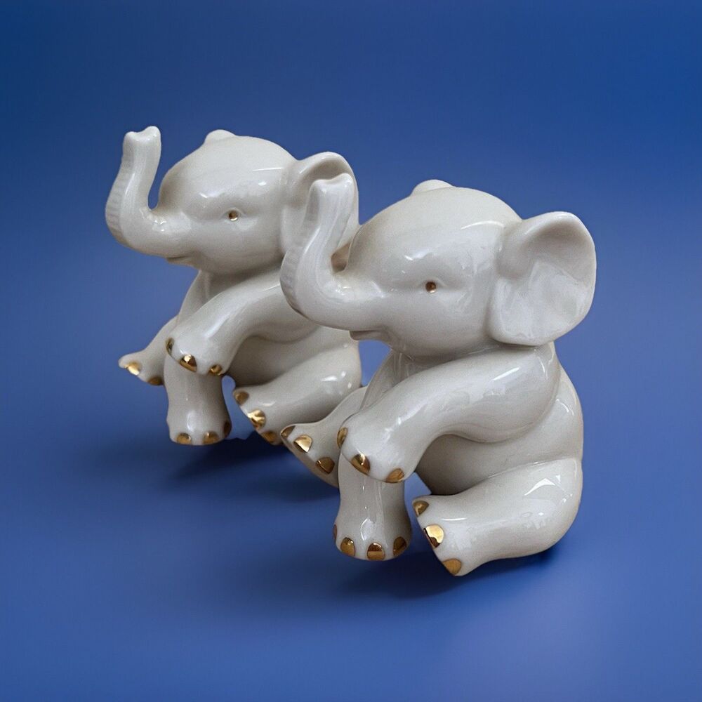 Lenox Elephants 24K Gold Trim Porcelain Figurines Trunk Up 2.5" Lot of 2 - Picture 4 of 12